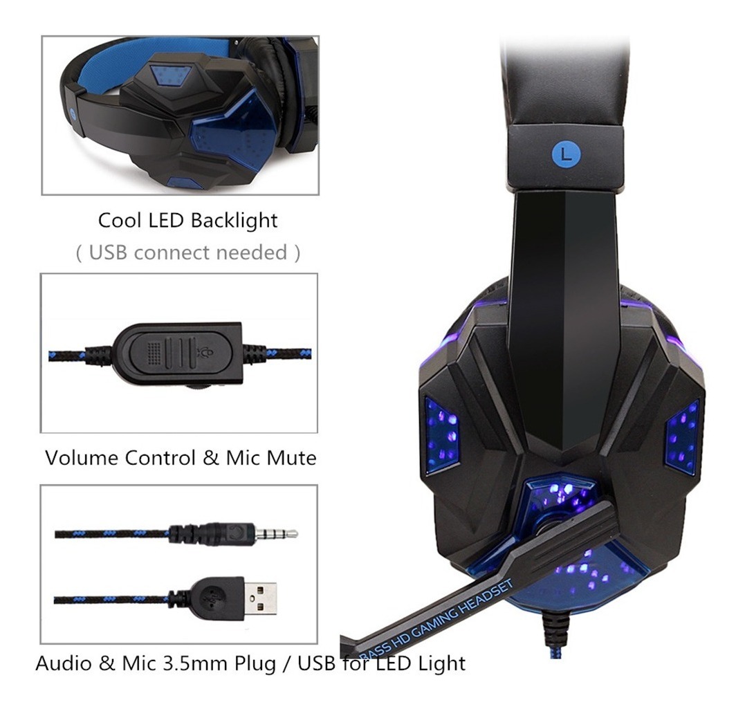 Cascos Gaming ELCTHUNDER para Xbox One, PS5, PS4, PC. Con micrófono y luces  RGB