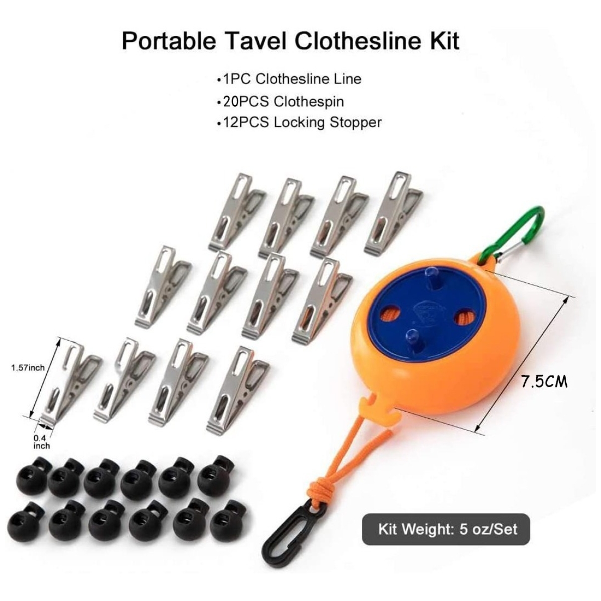 Cuerda Elástica Tendedero Para Ropa + 20 Palillos Retráctil - Imagen 5