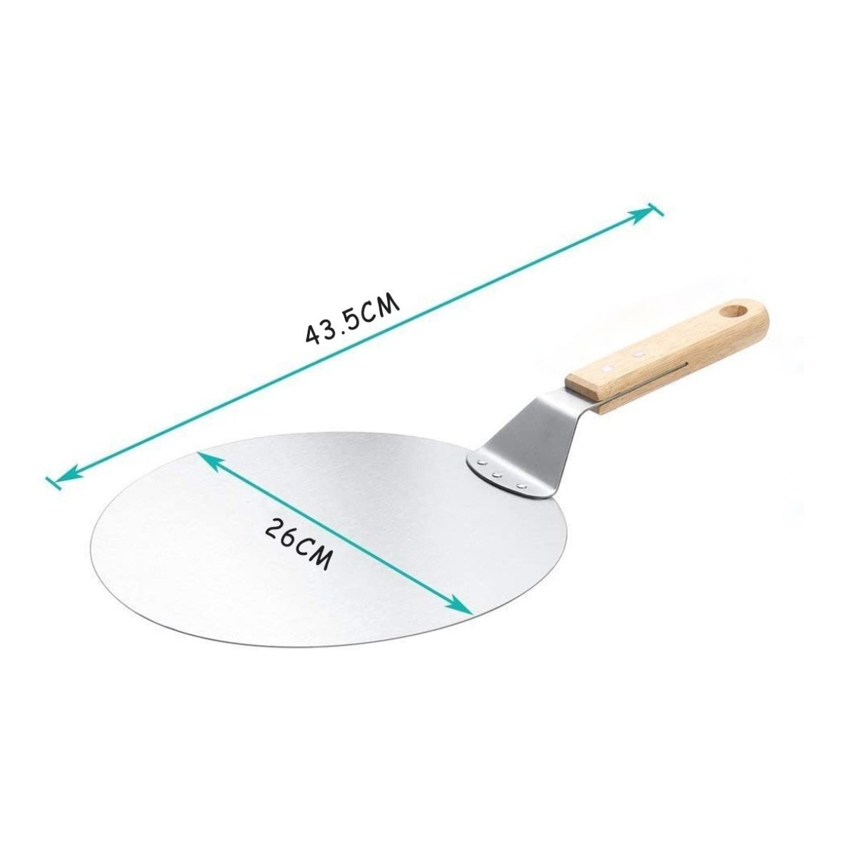 Pala De Pizza De Acero Inoxidable Mango De Madera 26cm D - Imagen 2