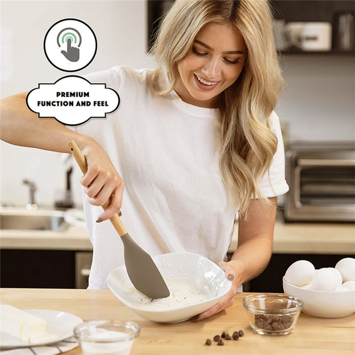 Juego 9 Piezas Utensilios Silicona + Soporte Madera Cocina - Imagen 4