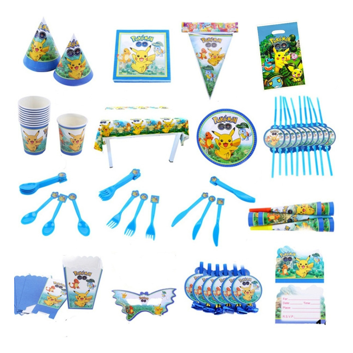 Decoración De Cumpleaños Infantil Pack X 16 Cotillon Pokemon - Imagen 1