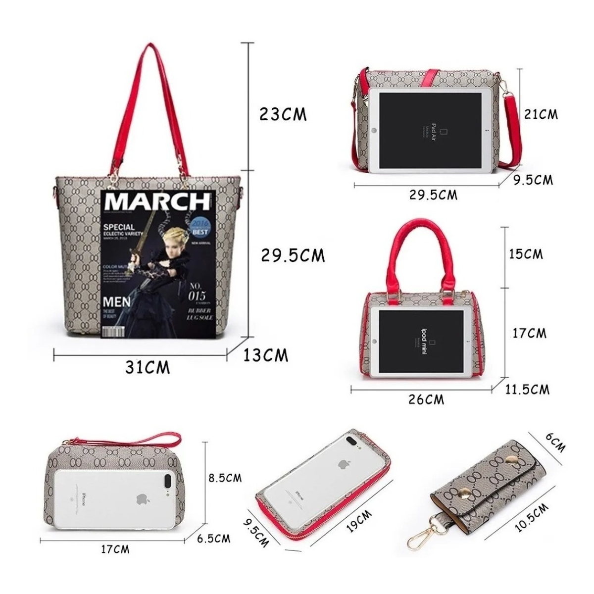 Set De Cartera Bolso Dama Moderna 6 Piezas Estampada - Imagen 2