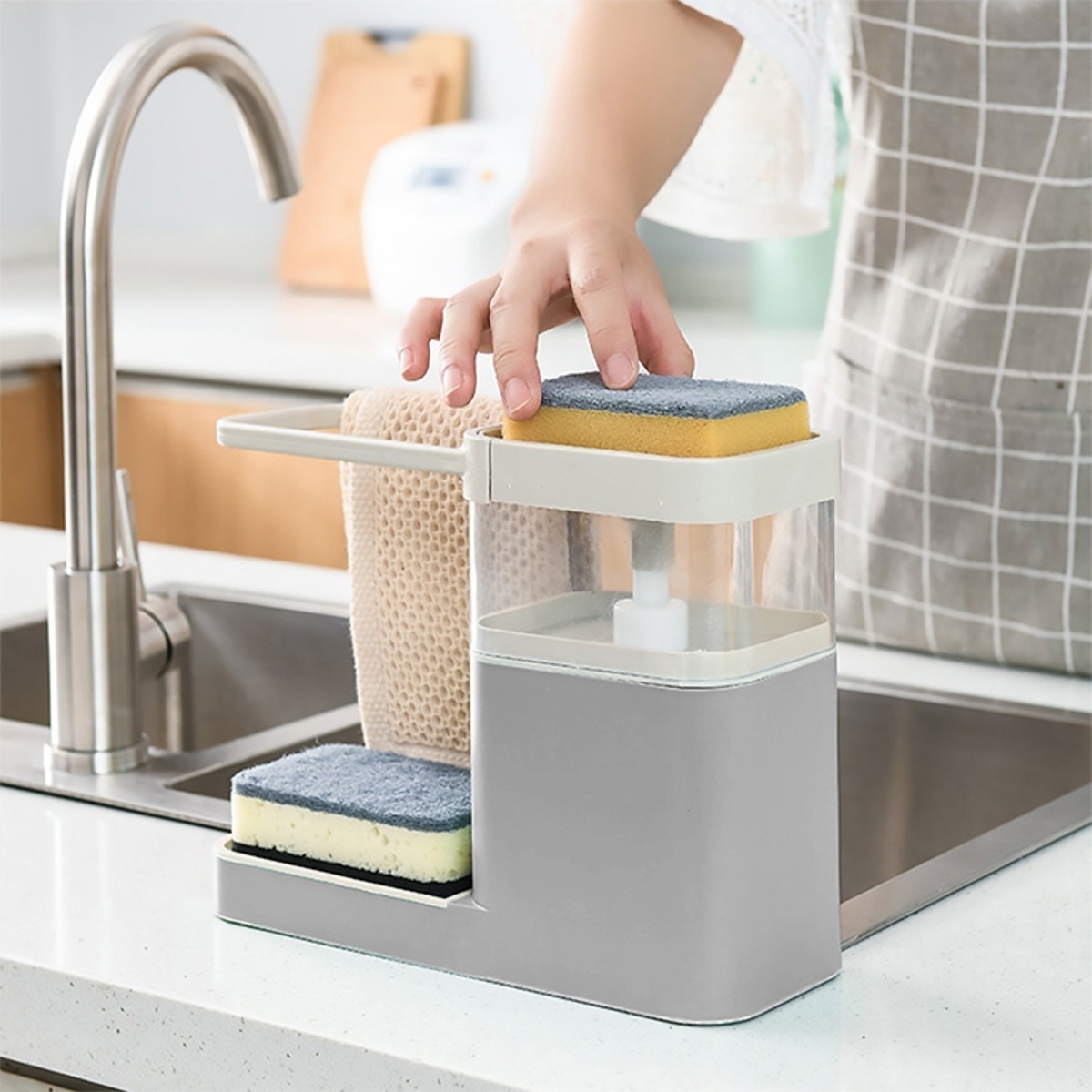 Soporte Dispensador Para Esponja + Jabon Y Rejilla Cocina - Imagen 6