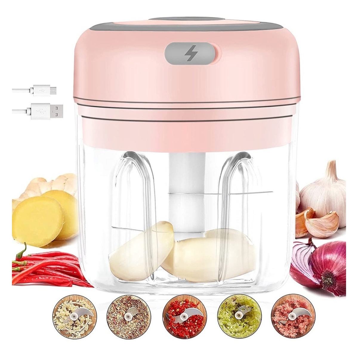 Cortador Triturador Eléctrico Ajo Verduras Recargable 250 Ml - Imagen 4