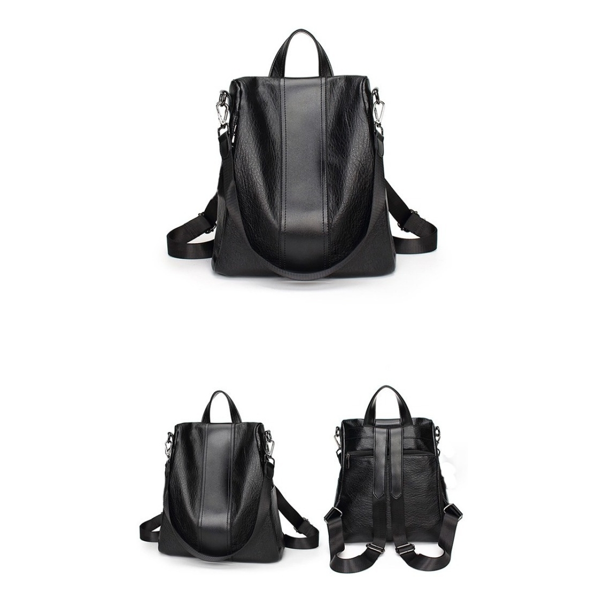 Mochila Simil Cuero Marrón Y Negro - Imagen 10