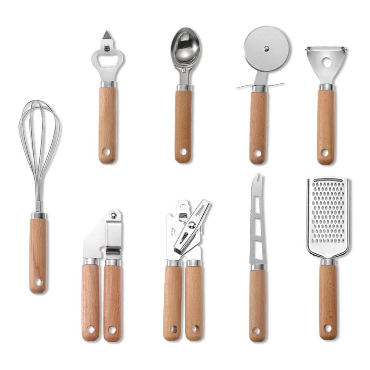 Juego 9 Piezas Utensilios Cocina Madera Y Acero Inoxidable - Imagen 1
