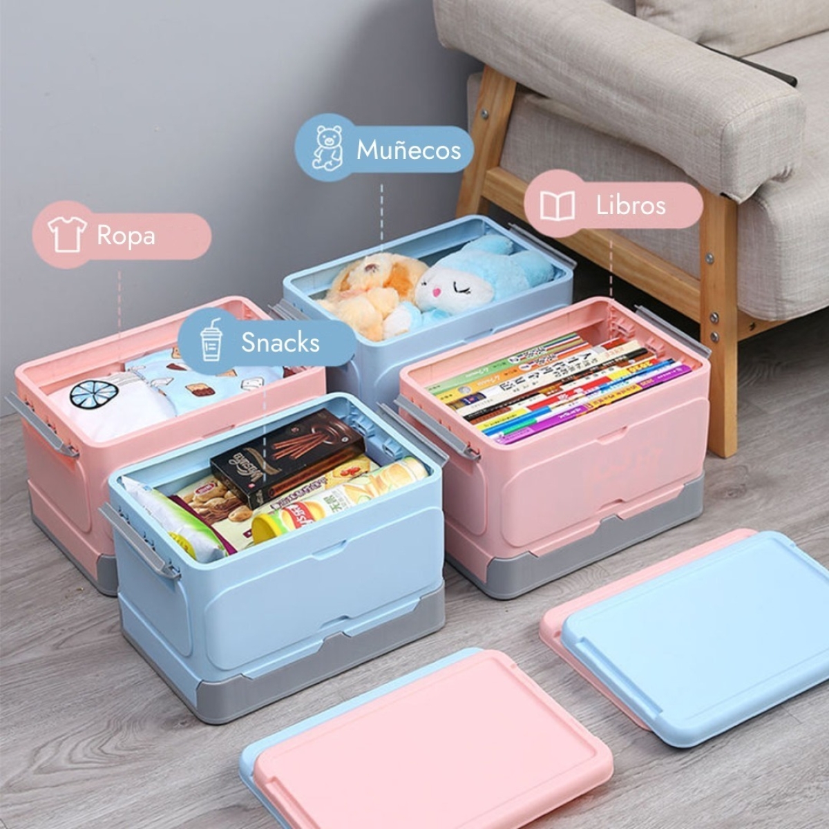 Caja De Almacenamiento Organizacion Con Tapa Y Tranca Chica - Imagen 14