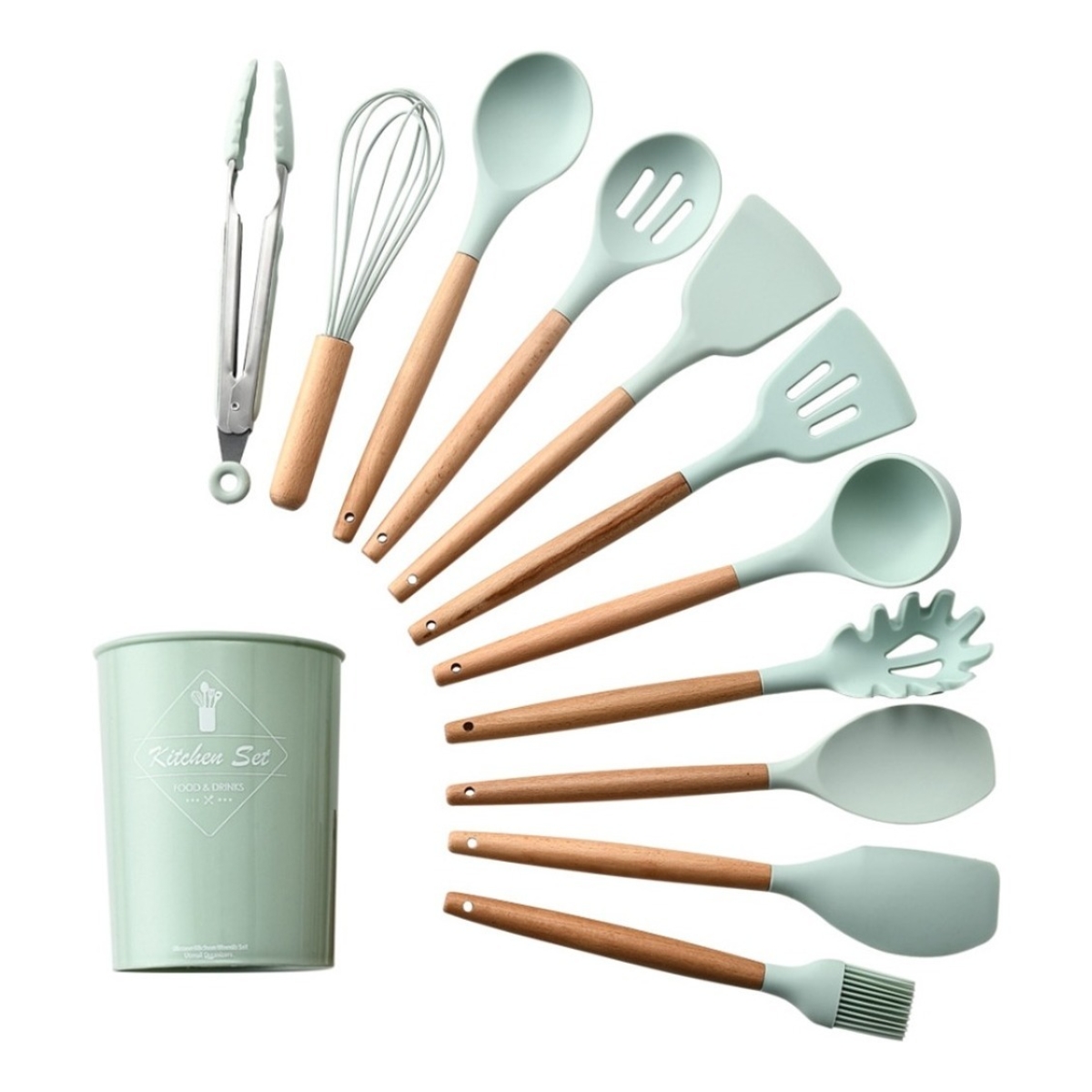 Juego 11 Piezas Utensilios Silicona + Soporte Cocina - Imagen 1
