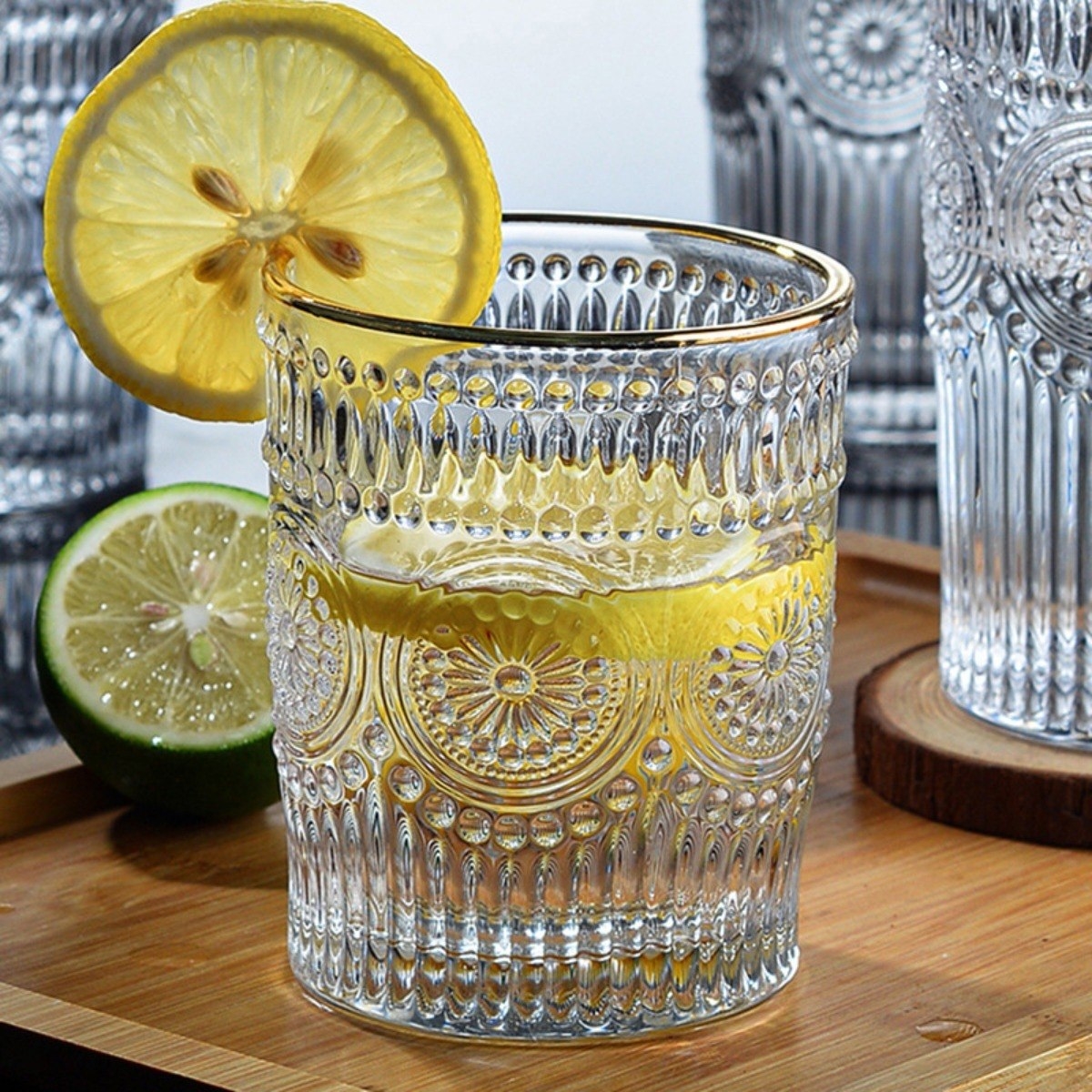 Vaso De Vidrio Nórdico Borde Dorado Ideal Agua Tragos- 260ml - Imagen 1