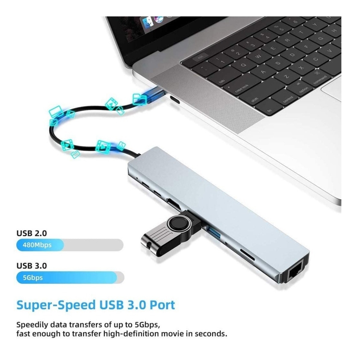 Hub Macbook Air Pro 8 En 1 Windows Tipo Usb C Apple Pendrive - Imagen 3