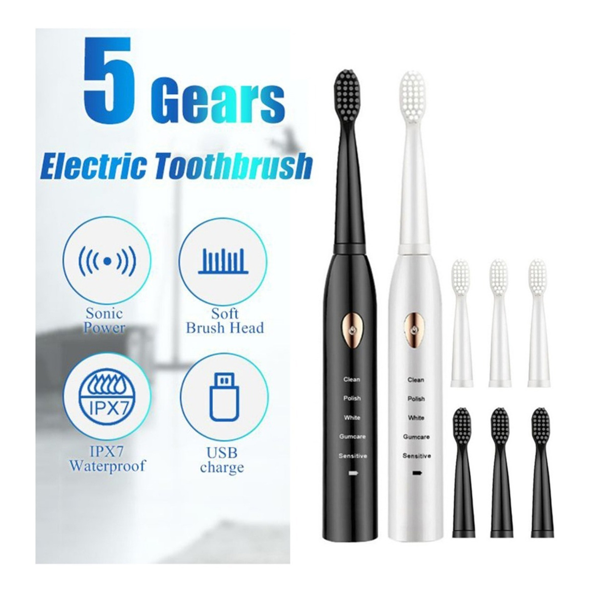 Cepillo Dental Electrico Recargable + 3 Cabezales Iluminaras - Imagen 14
