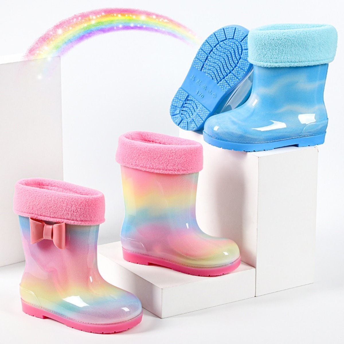 Bota De Lluvia Niño Niña En Pvc Con Interior En Corderito - Imagen 6