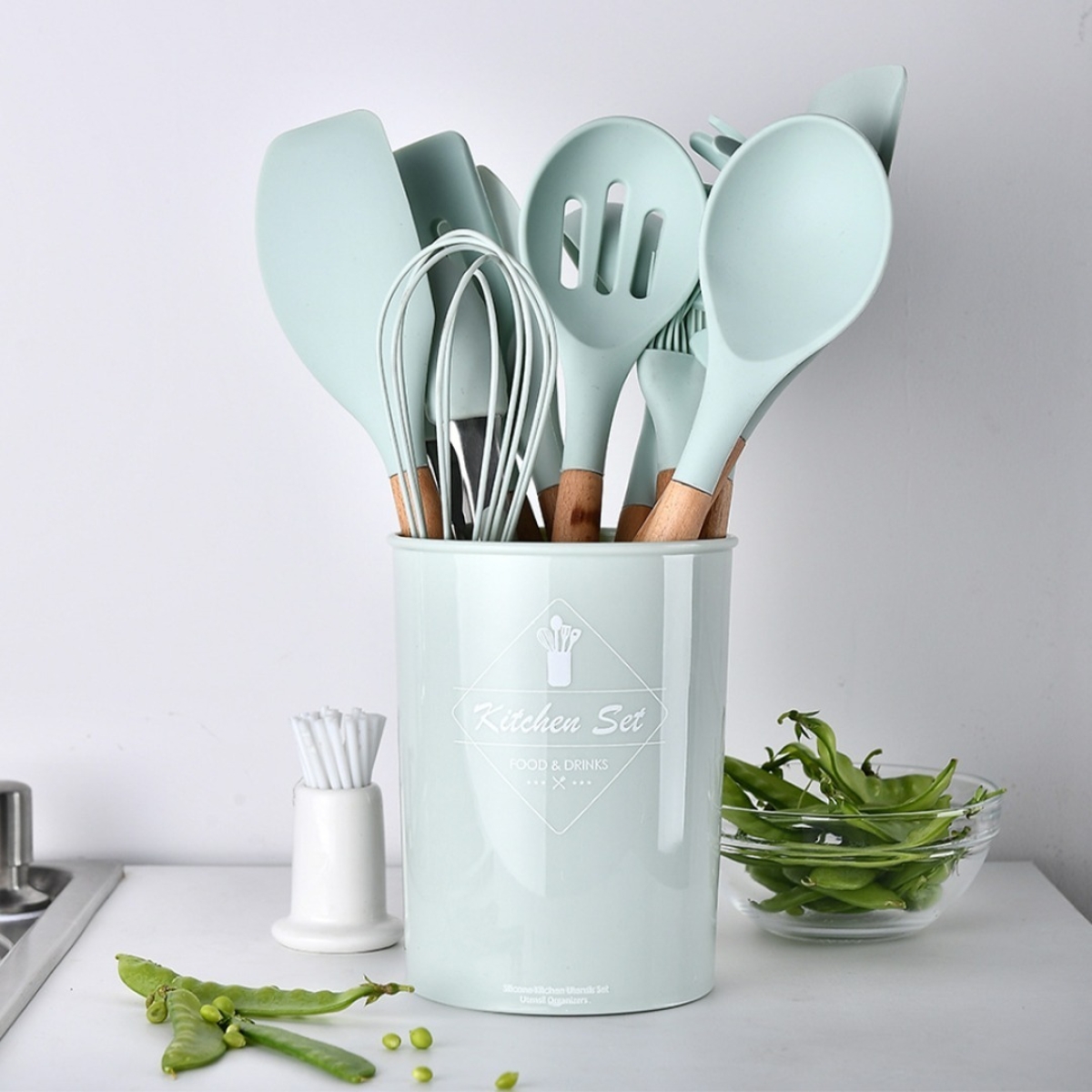 Juego 11 Piezas Utensilios Silicona + Soporte Cocina - Imagen 4