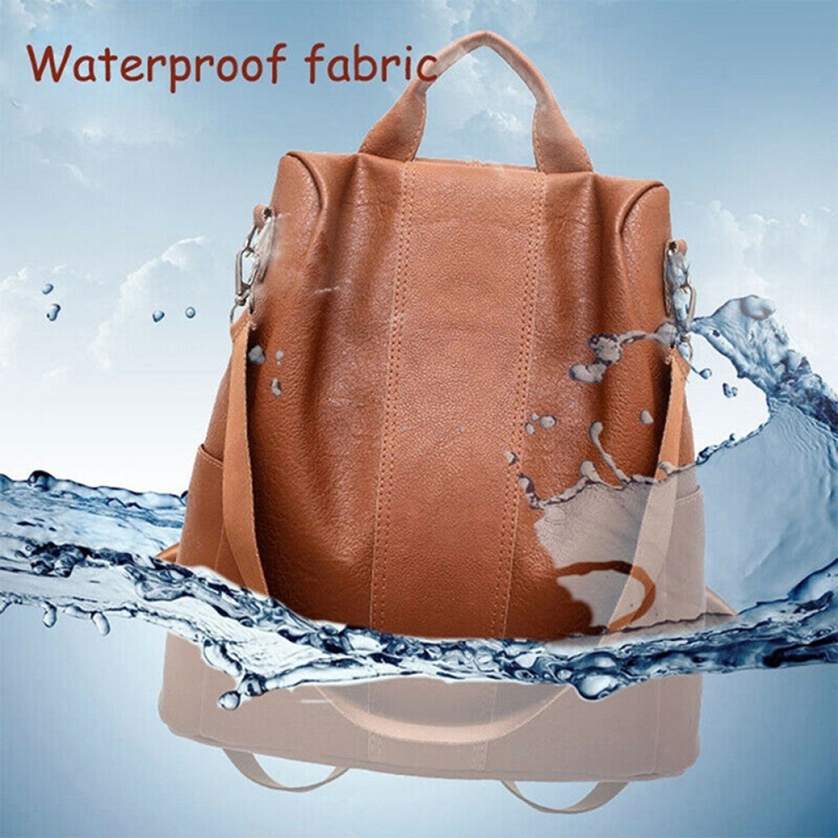 Mochila Simil Cuero Marrón Y Negro - Imagen 3