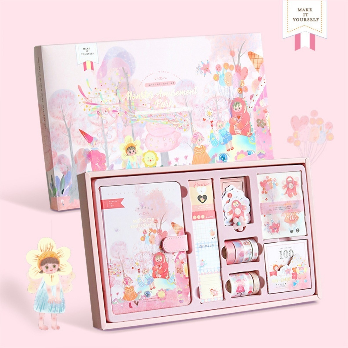 Set Cuaderno Diario Intimo + Stickers Reglas Cintas Y Más - Imagen 15
