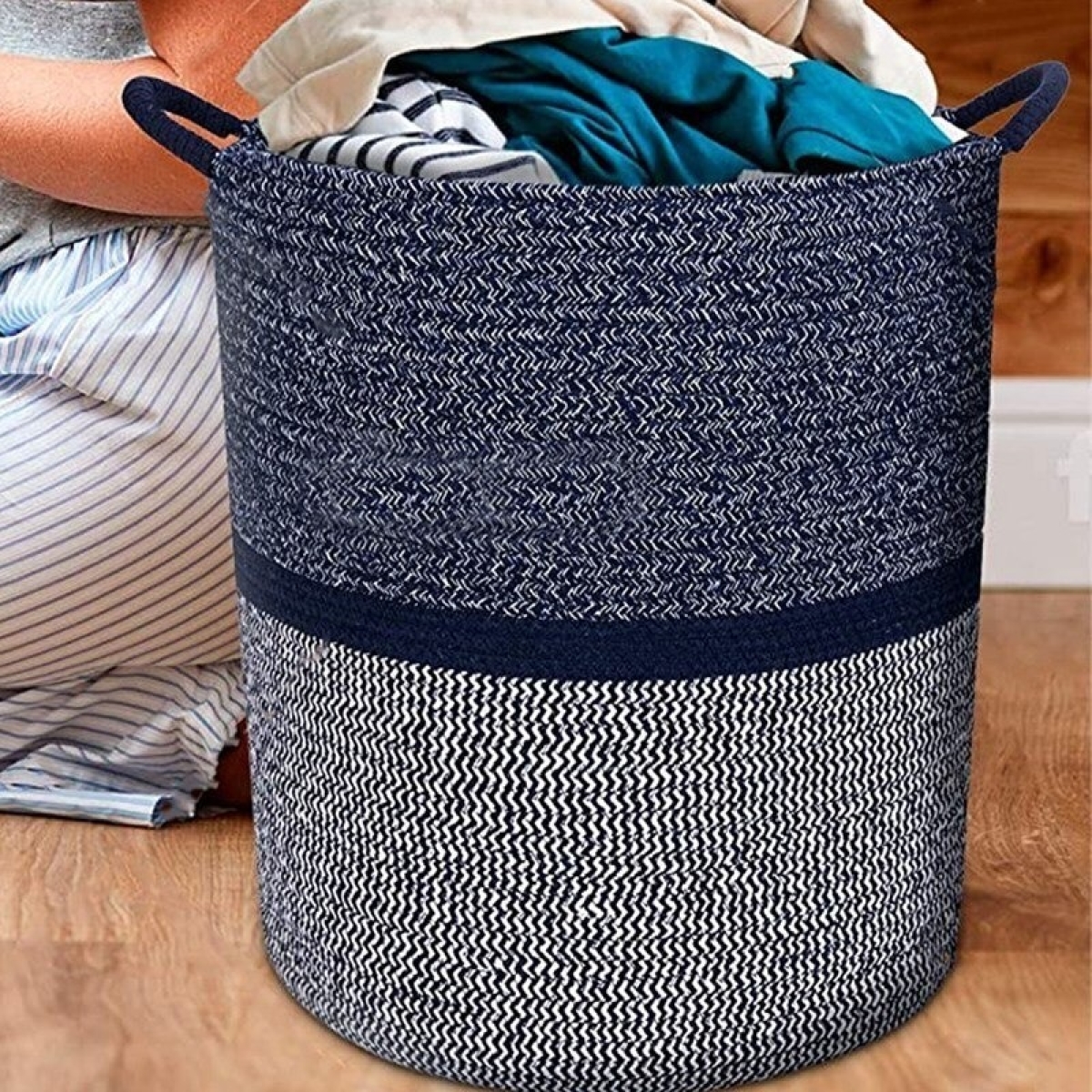 Cesto Para Ropa Sucia Gran Capacidad Algodon Navy - 42x36 - Imagen 5