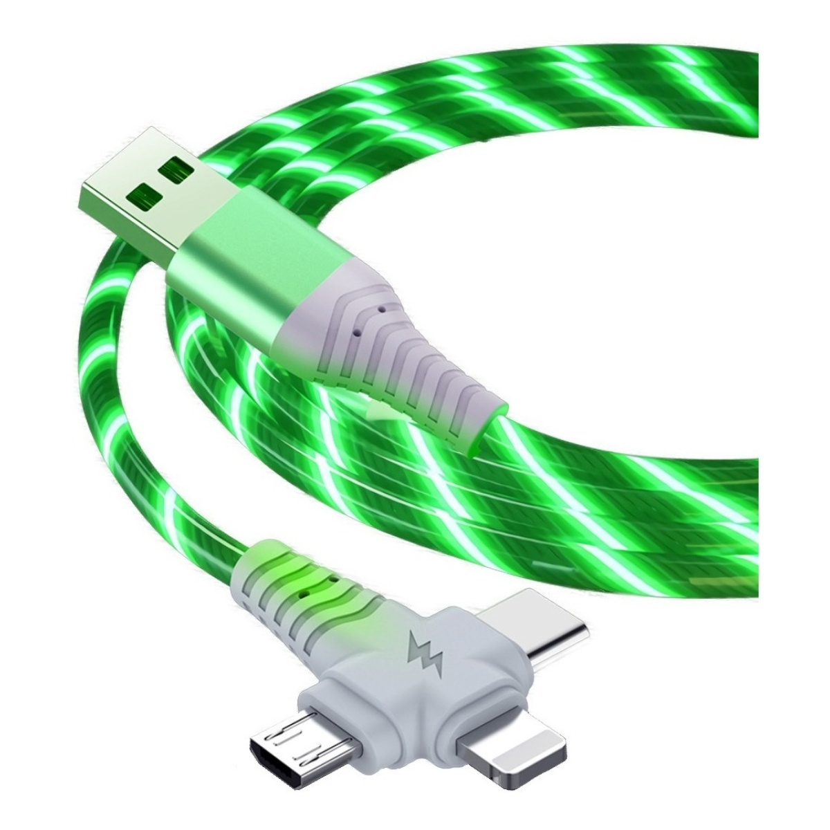 Cable Carga Usb Led Para Apple + Usb-c + Micro Usb - Imagen 1