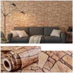 Papel Adhesivo Beige Empapelar Paredes Simil Piedra 122 Cm - Imagen 2