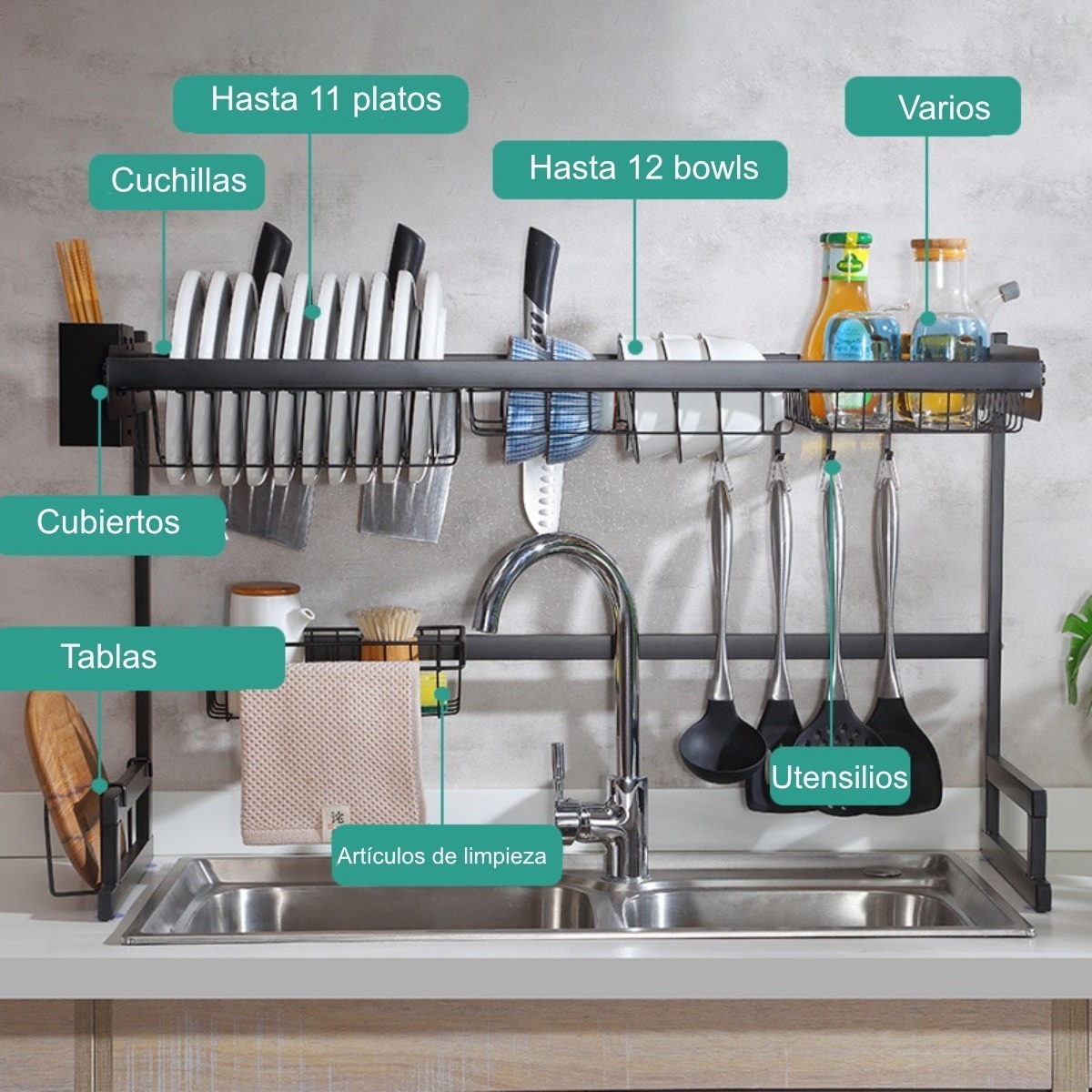 Escurridor De Platos Vasos Cubiertos Copas Premium 85cms - Imagen 5