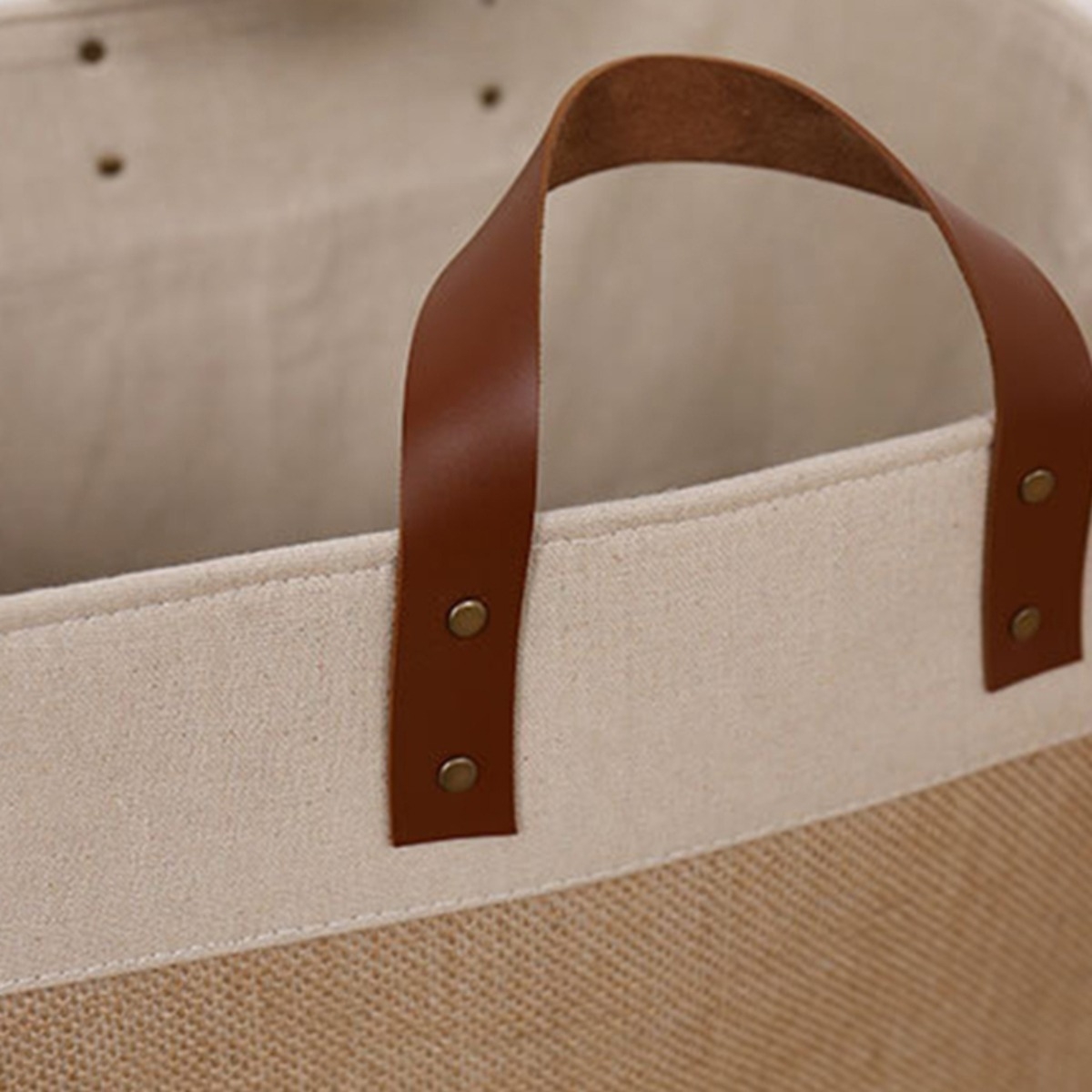 Cesto Para Ropa Sucia Gran Capacidad Yute+pu Plegable - Imagen 11