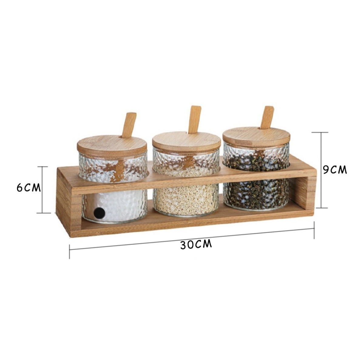 Set X3 Frascos De Vidrio Tapa Bambú Cocina Con Cuchara - Imagen 2