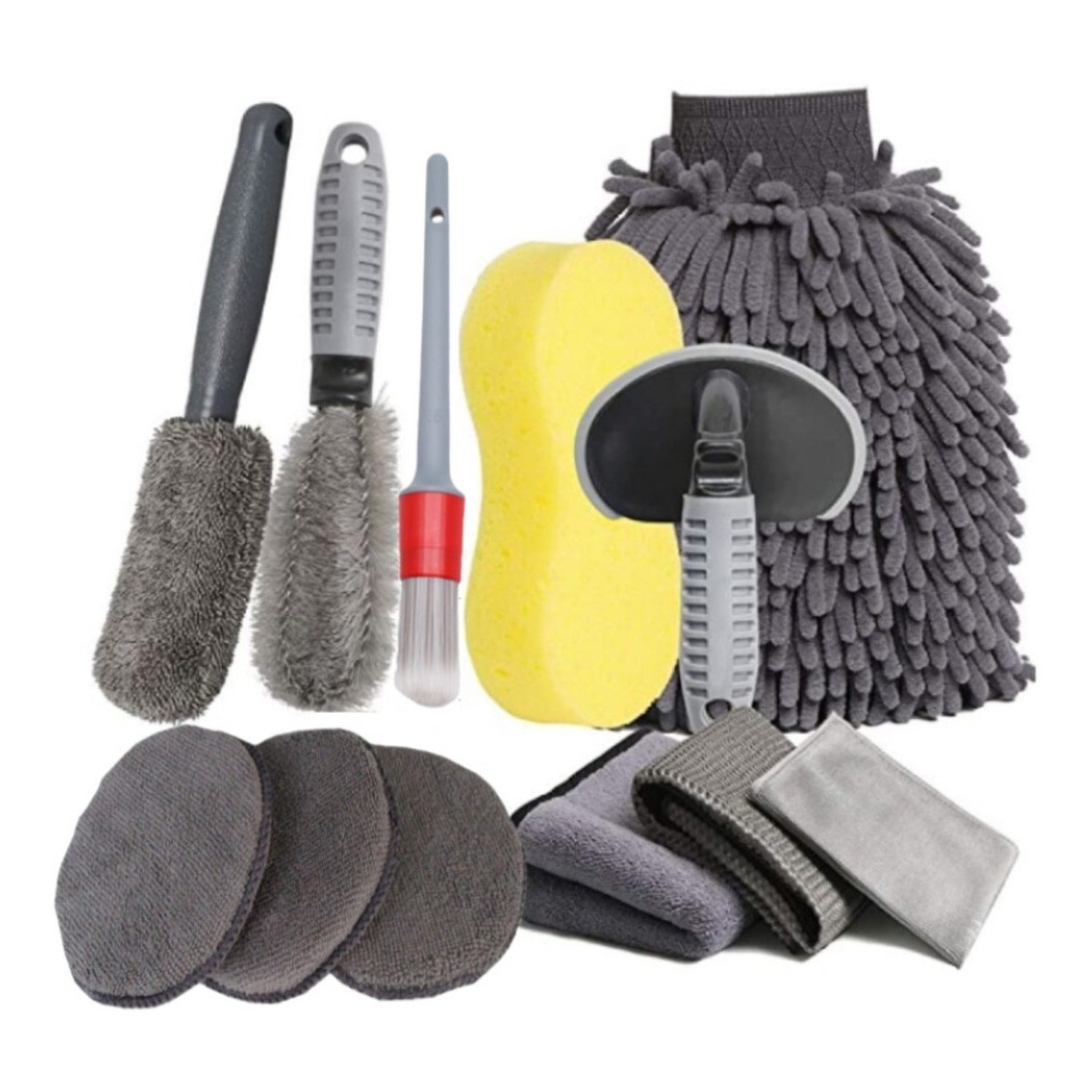 Kit Lavado Secado Auto Paños Mic Esponja Cepillo Guante 12pc - Imagen 1