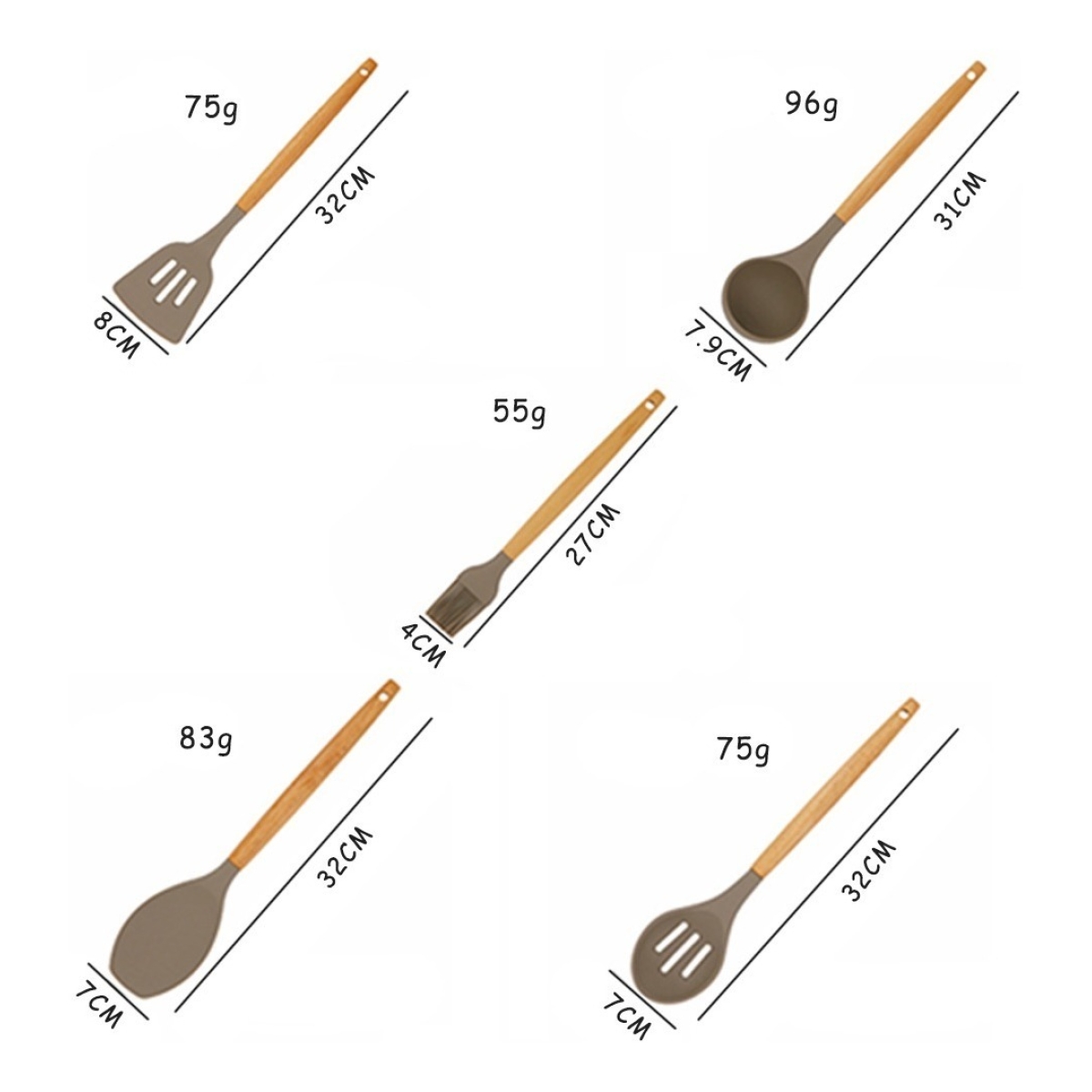 Juego 9 Piezas Utensilios Silicona + Soporte Madera Cocina - Imagen 2