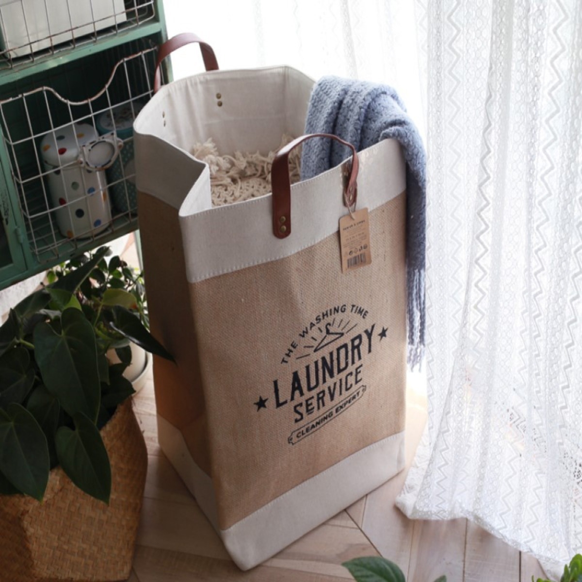 Cesto Para Ropa Sucia Gran Capacidad Yute+pu Plegable - Imagen 3