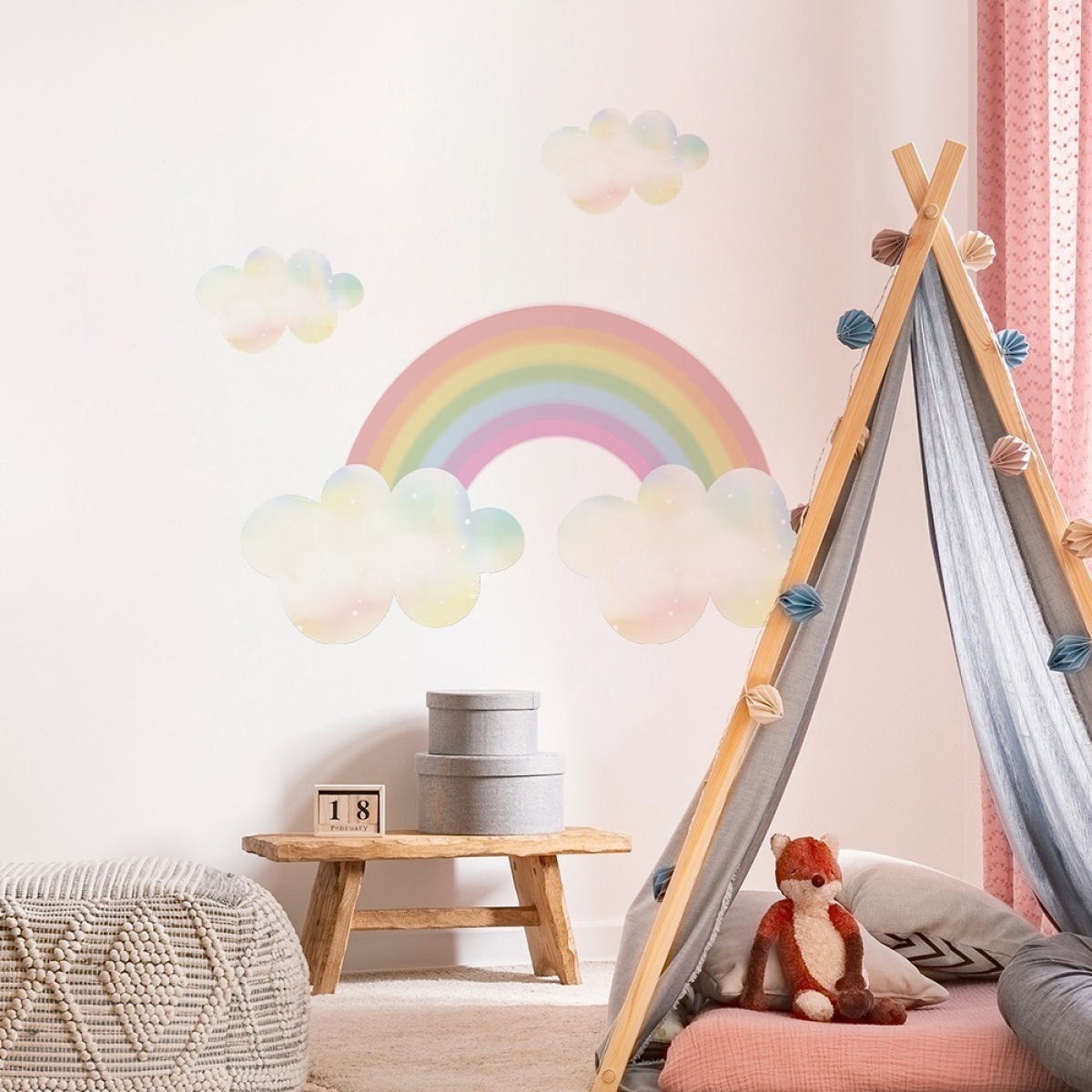 Vinilo Decorativo De Pared Arcoiris Nubes Adhesivo Sticker - Imagen 1