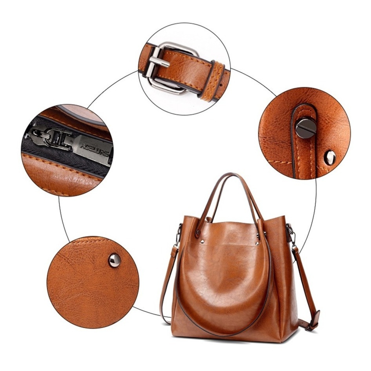 Bolso Cartera Grande Cuero Pu Diseño Informal Gran Capacidad - Imagen 4