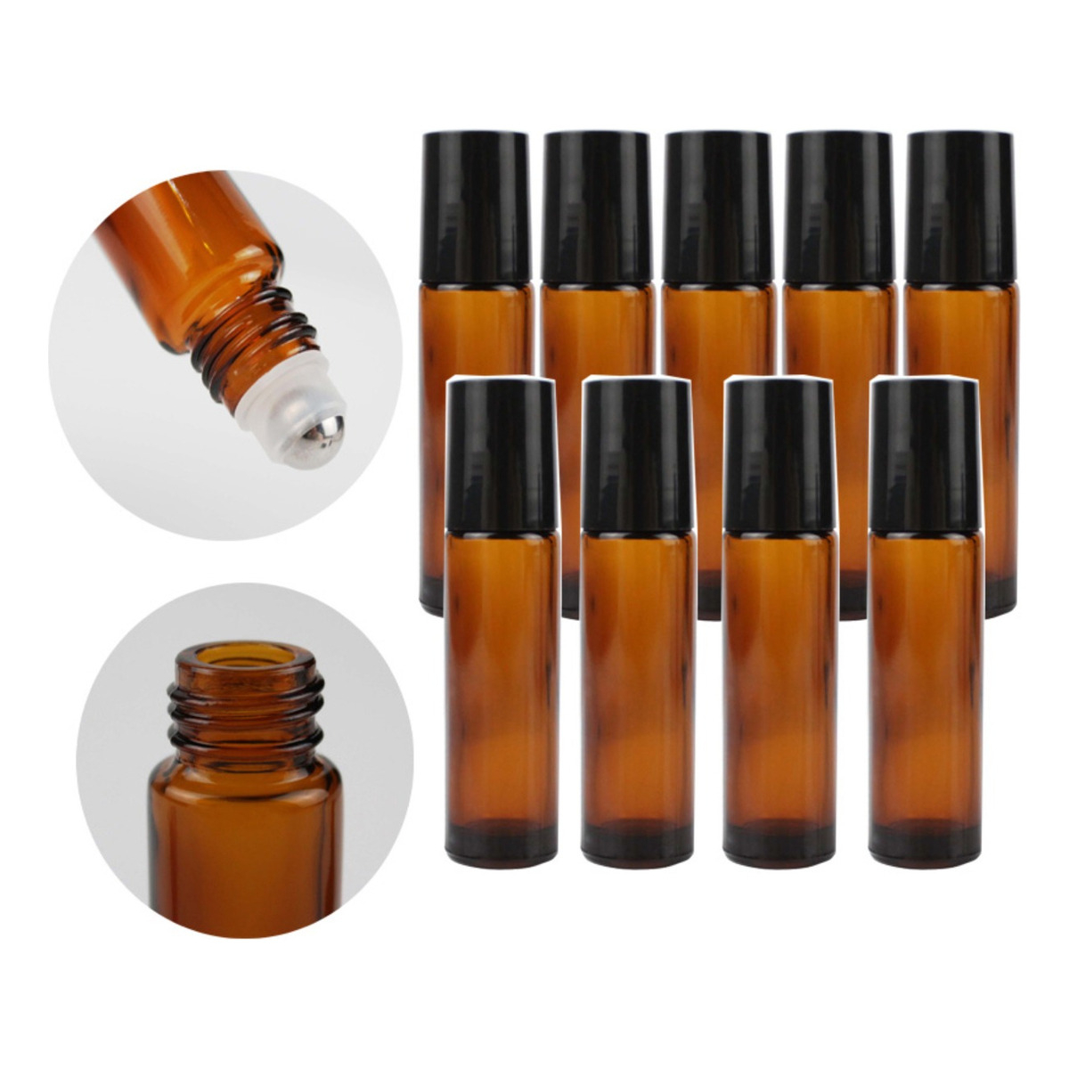 Frasco Vidrio Ambar 10ml Con Roll On Metal X 10 Unidades - Imagen 1