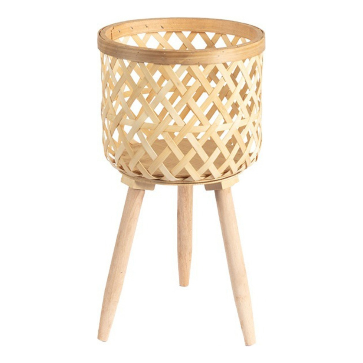Porta Macetas Deco Estilo Boho Fabricado En Bambu - Mediano - Imagen 1