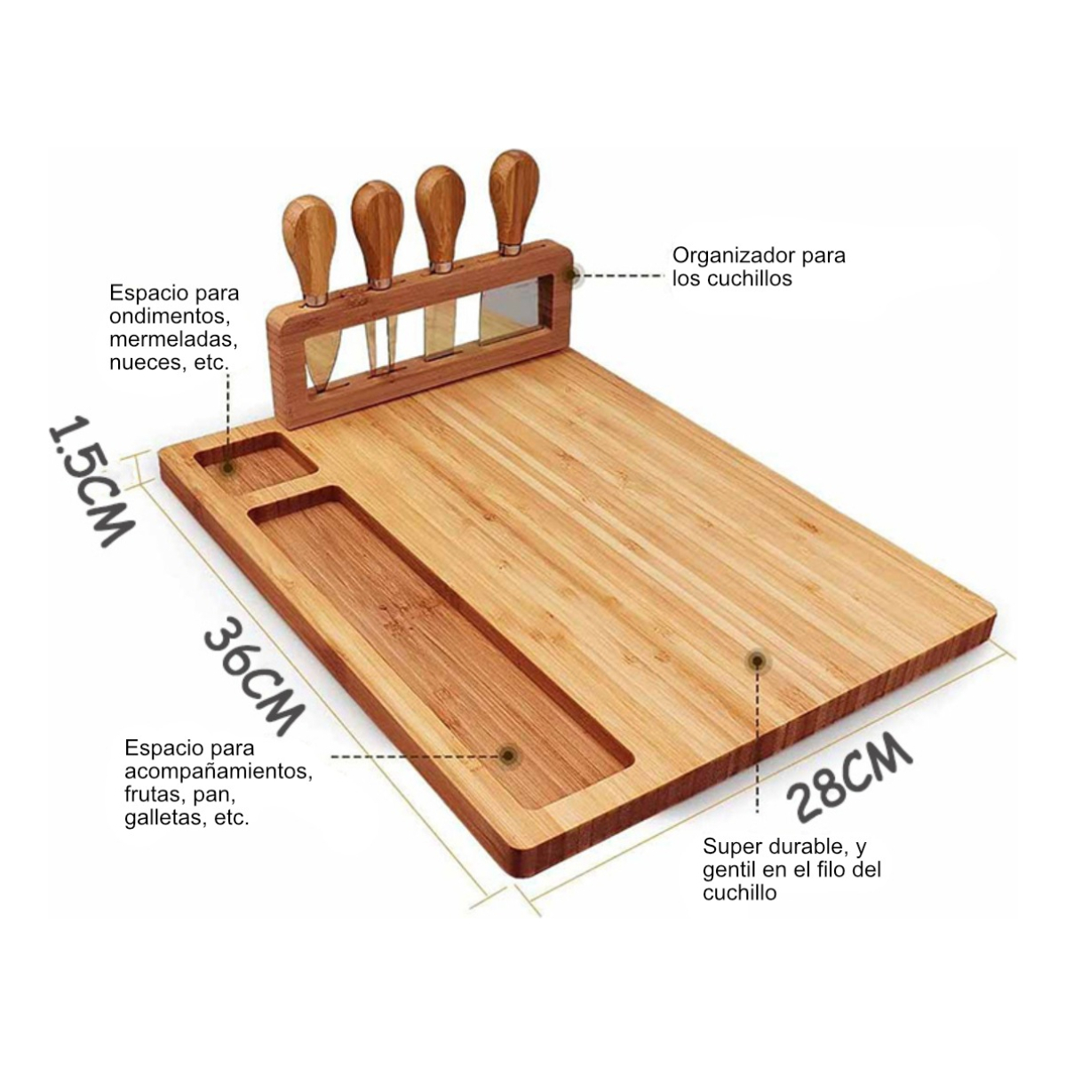 Tabla Copetin Rectangular Tabla De Quesos + Kit Cuchillos - Imagen 3