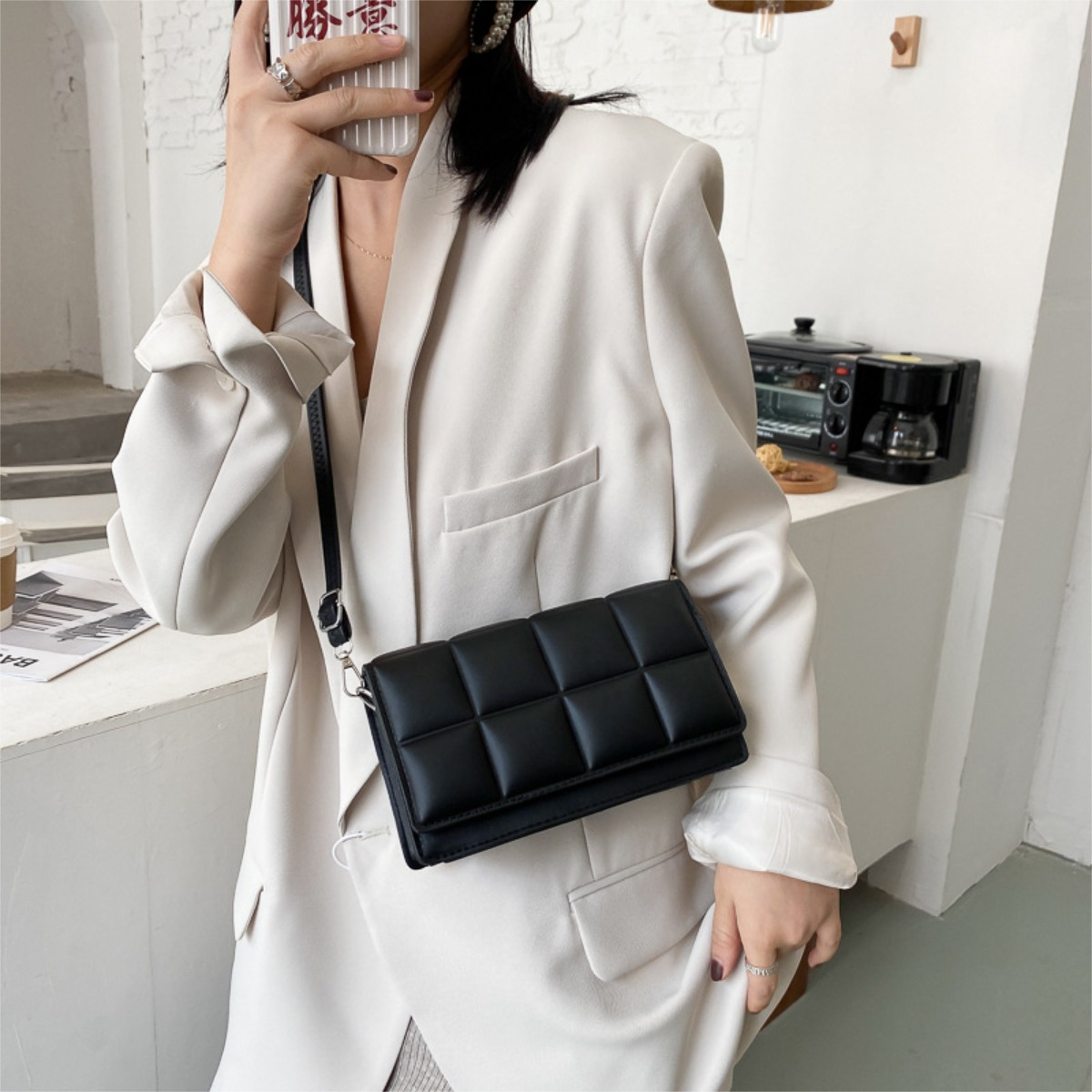 Bandolera Cartera P/ Mujer A Cuadros Capitoneada Moderna - Imagen 18