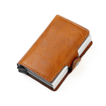 Porta Tarjetas De Metal Rfid Cuero Sintetico Doble