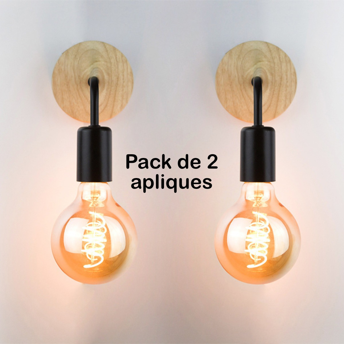 Pack X2 Aplique Metal Madera Nordico Vintage + Lampara - Imagen 12