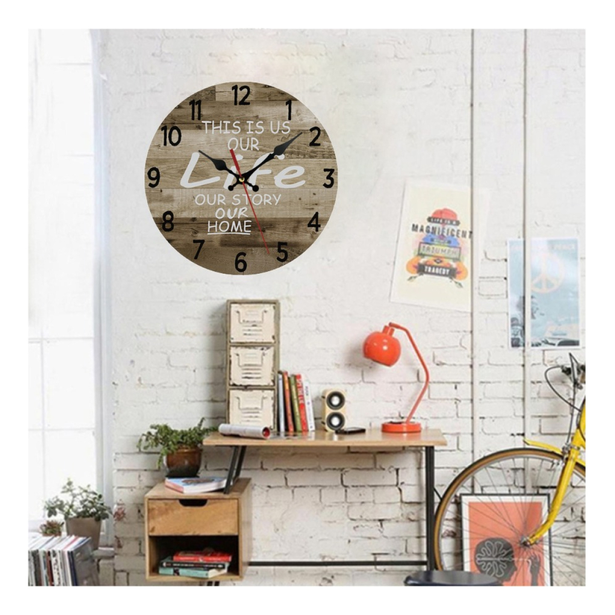 Reloj De Pared Simil Madera Retro Silencioso Decorativo Life - Imagen 2