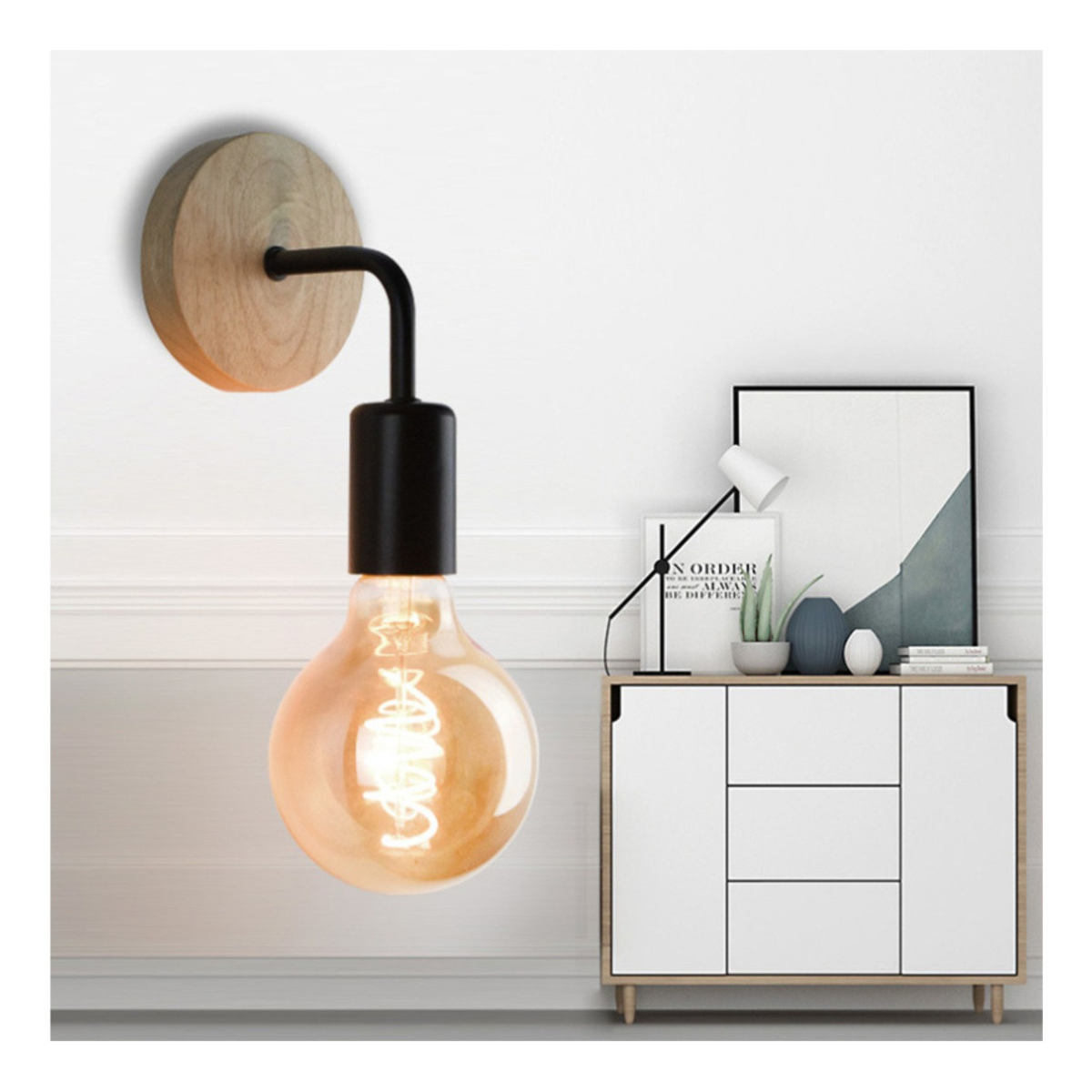 Pack X2 Aplique Metal Madera Nordico Vintage + Lampara - Imagen 15
