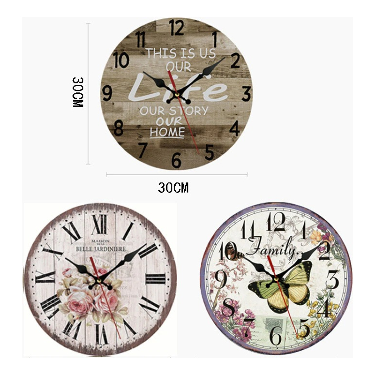 Reloj De Pared Simil Madera Retro Silencioso Decorativo Life - Imagen 4
