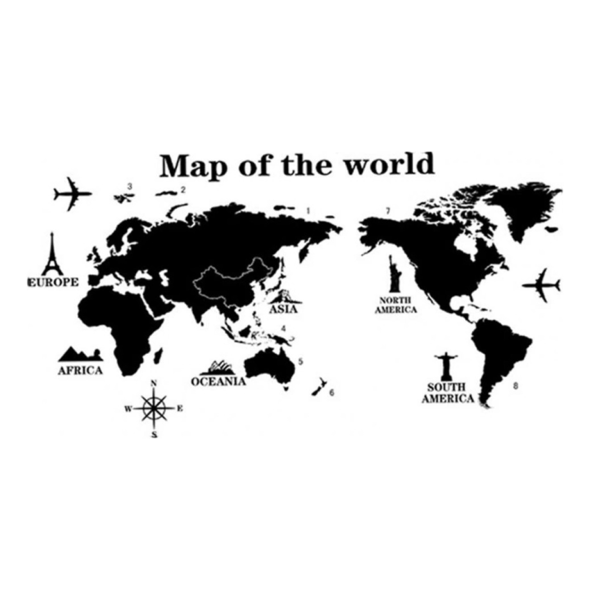 Vinilo Adhesivo Pared Mapa Mundi Planisferio 100x70 Cm - Imagen 1