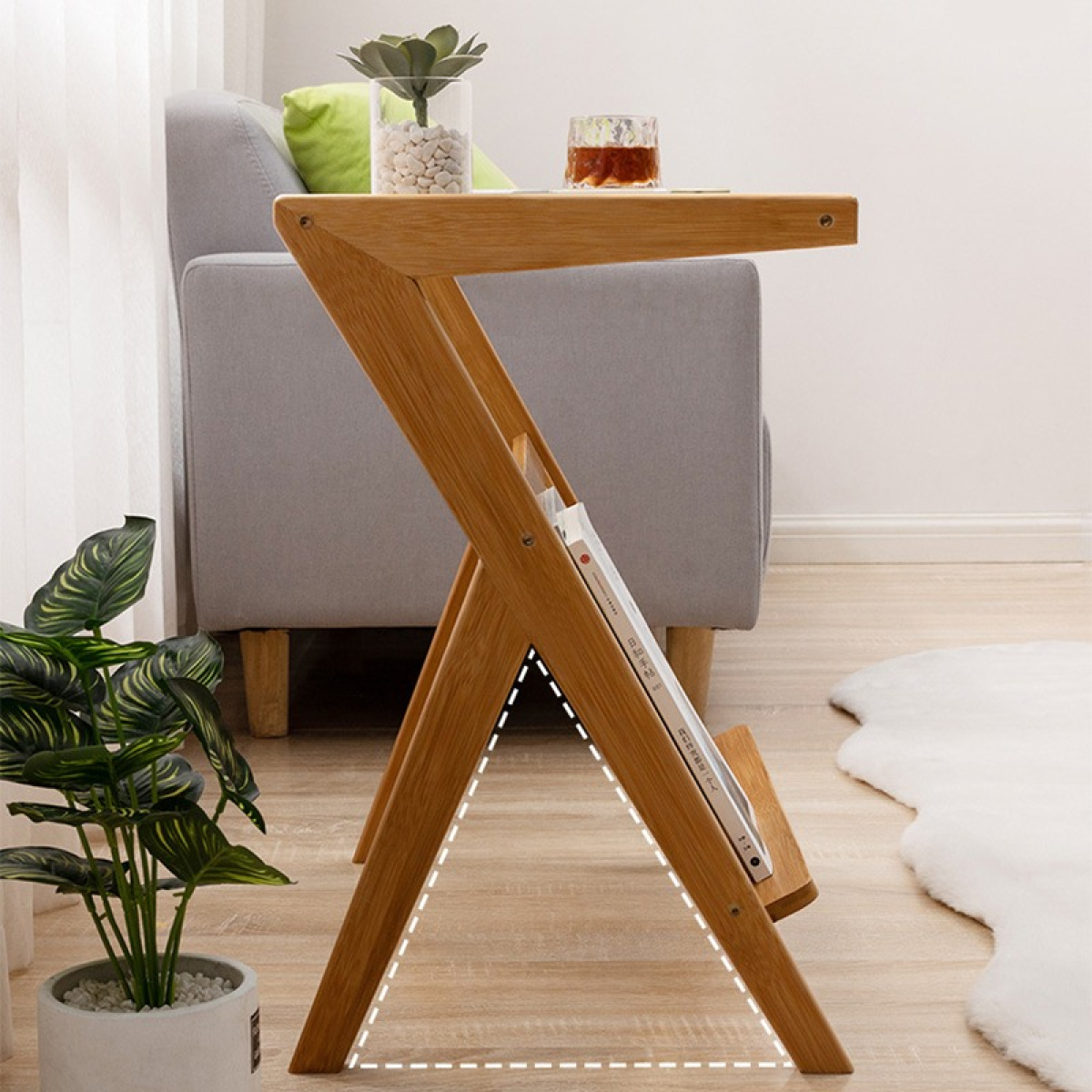 Mesa Auxiliar Con Apoya Libros Bamboo Vidrio Ideal Living - Imagen 4