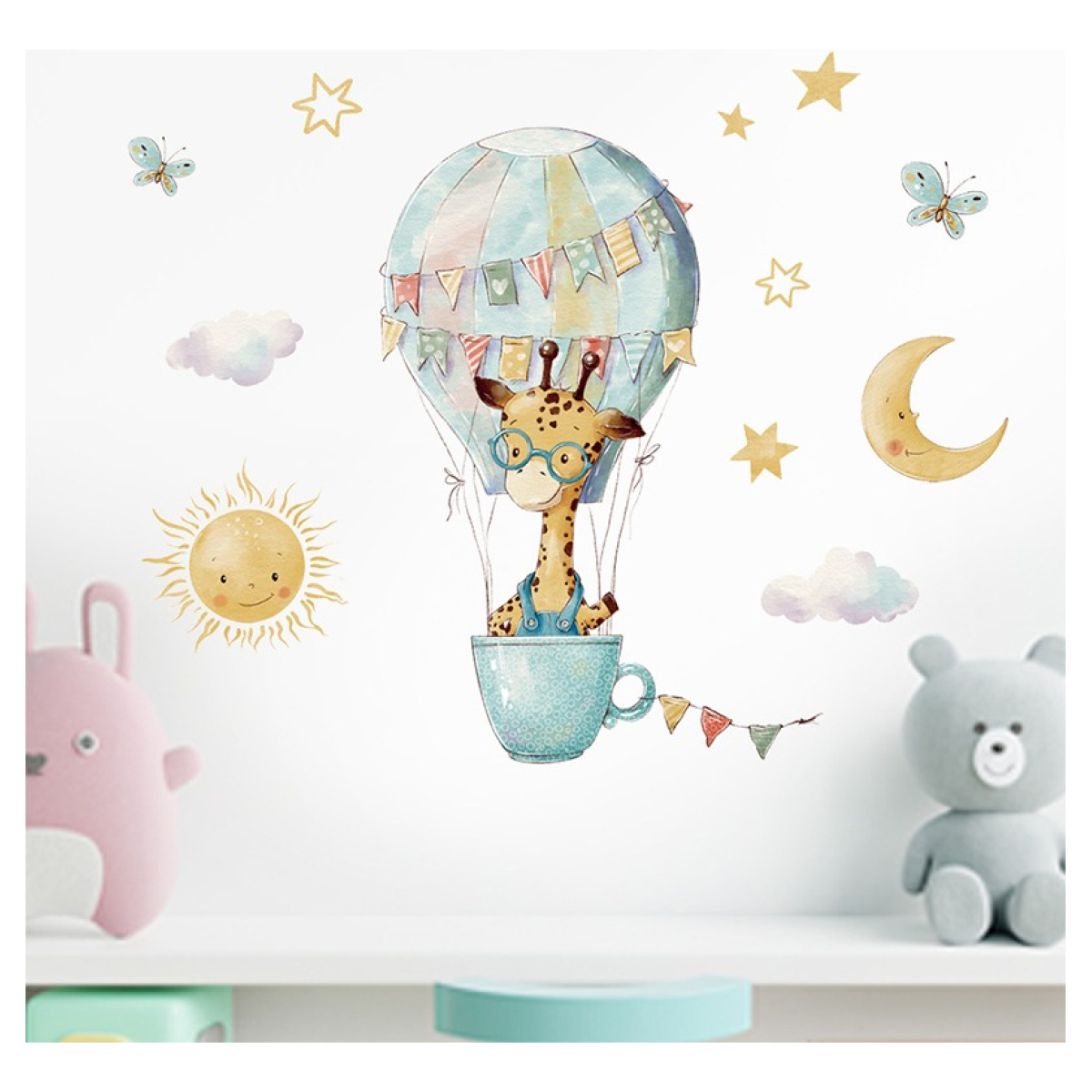 Vinilo Decorativo De Pared Jirafa Globo Aerostatico - Imagen 2