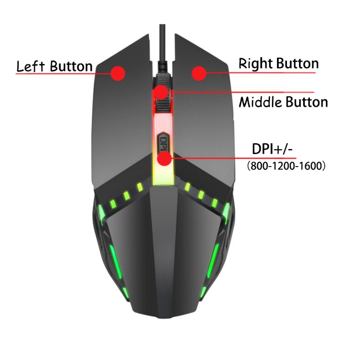 Mouse Gamer 1600 Dpi Regulable Comodo Facil Movimiento - Imagen 5