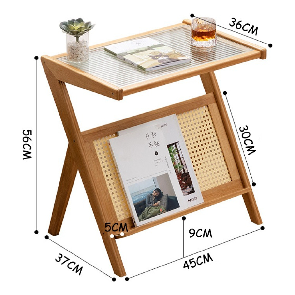 Mesa Auxiliar Con Apoya Libros Bamboo Vidrio Ideal Living - Imagen 2