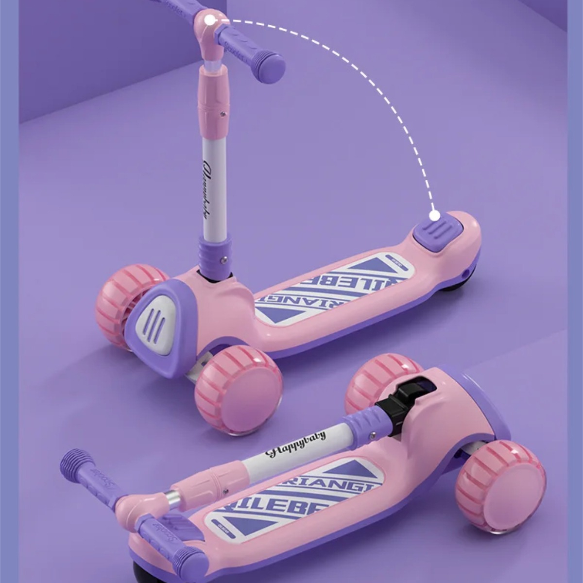 Monopatin Infantil 3en1 Plegable C/luces Y Palanca De Empuje - Imagen 4