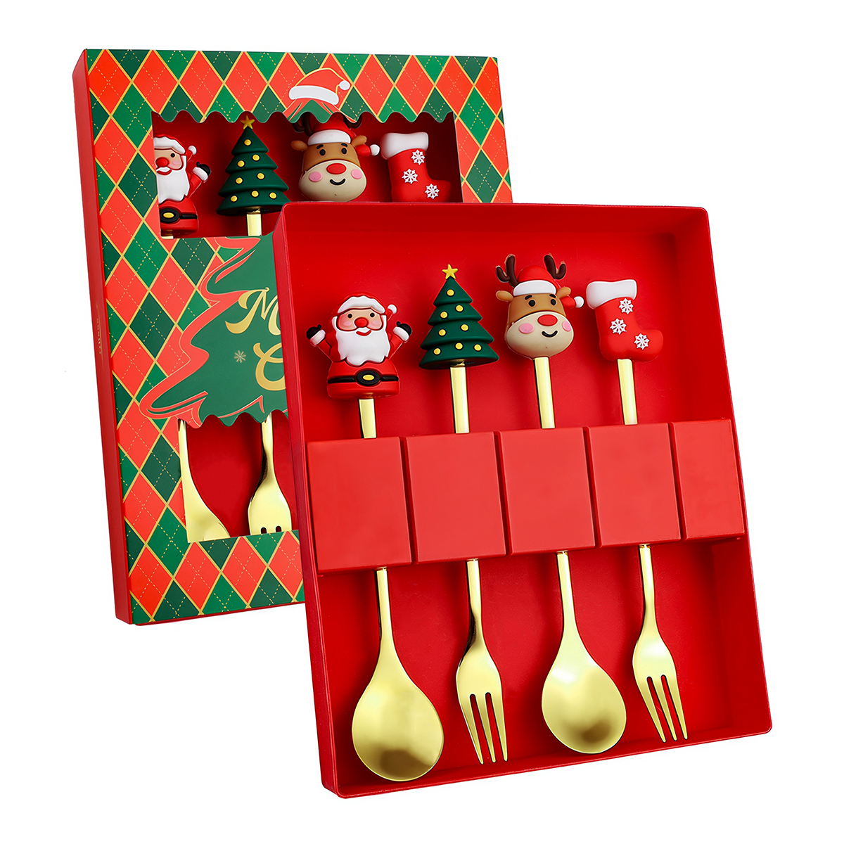 Juego De Cubiertos 4 Piezas Dibujos Formas Navidad - Imagen 1