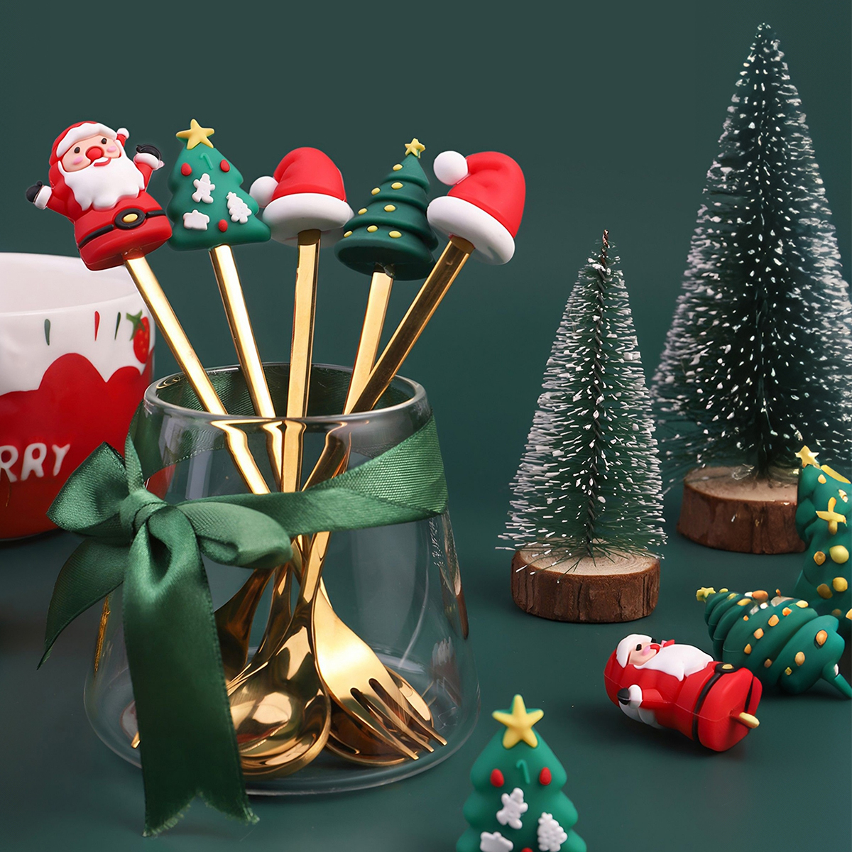 Juego De Cubiertos 4 Piezas Dibujos Formas Navidad - Imagen 4