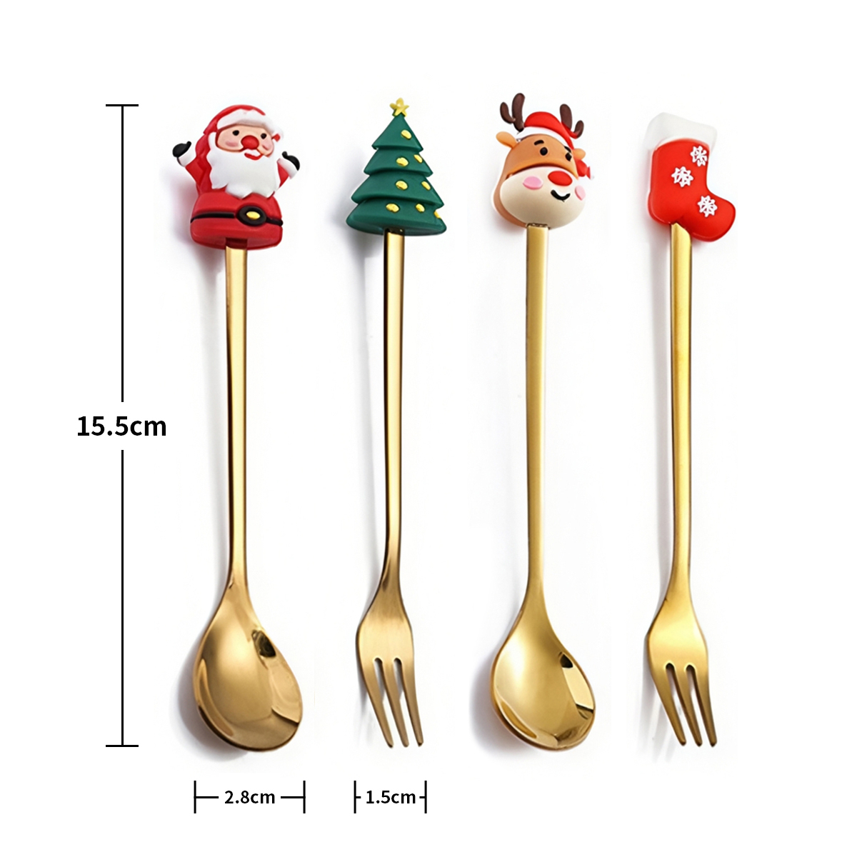 Juego De Cubiertos 4 Piezas Dibujos Formas Navidad - Imagen 2