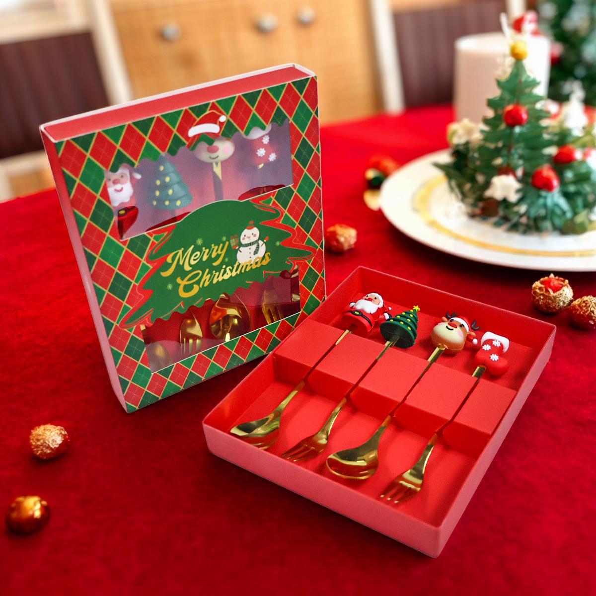 Juego De Cubiertos 4 Piezas Dibujos Formas Navidad - Imagen 5