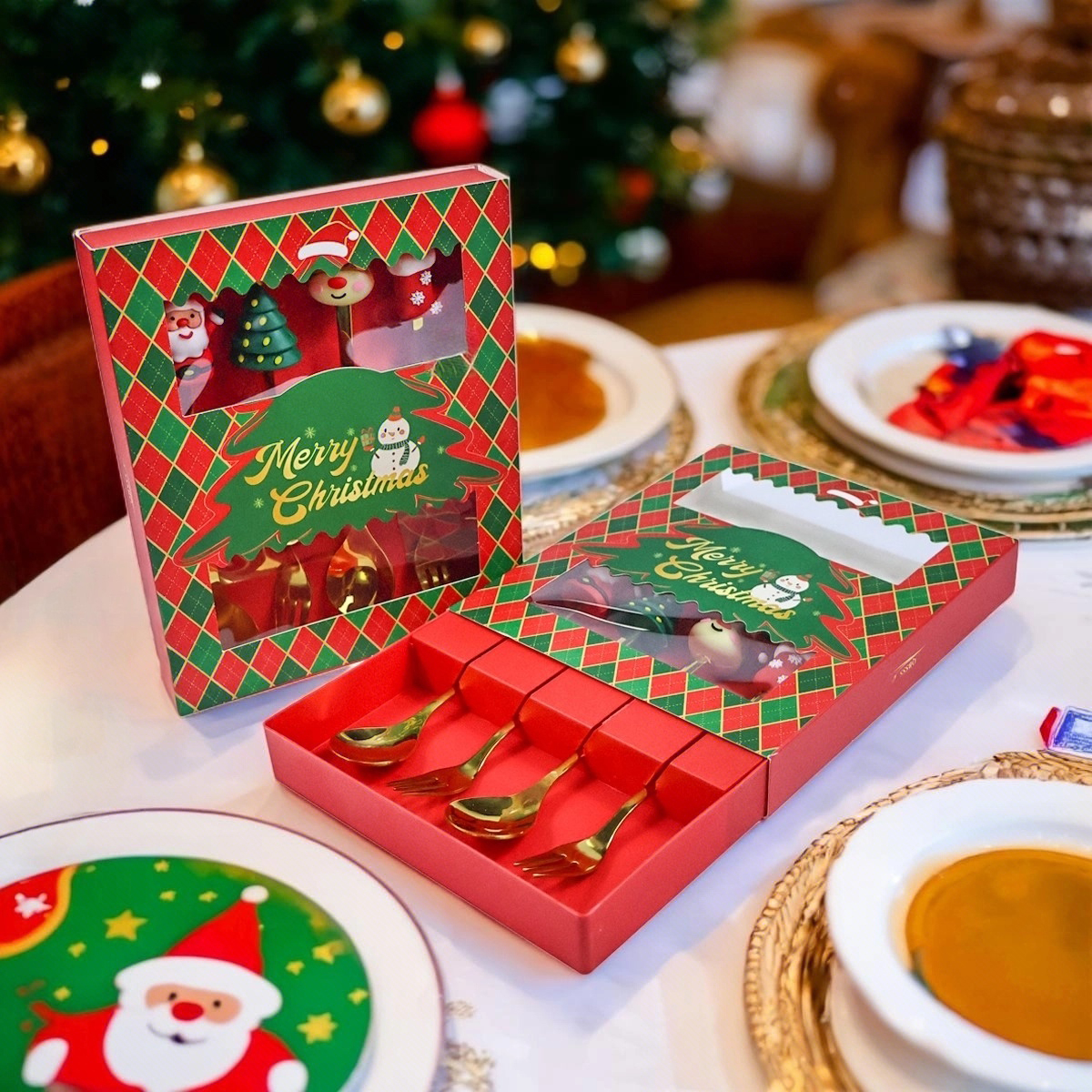 Juego De Cubiertos 4 Piezas Dibujos Formas Navidad - Imagen 6